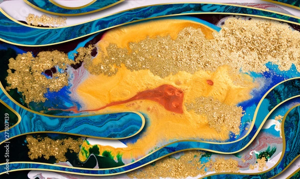Obraz Marble abstract acrylic background. Marbling artwork texture. Agate ripple pattern. Gold powder.