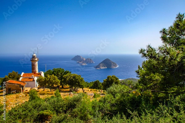 Obraz Gelidonya Lighthouse and Islands on Lycian Way in Antalya, Turkey.