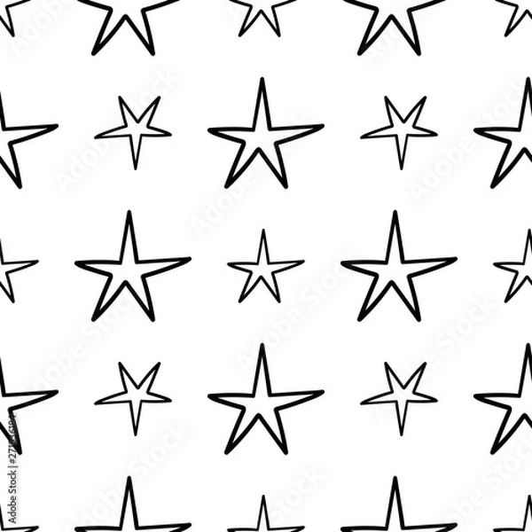 Fototapeta Seamless stars pattern. Hand drawn star doodles texture background.