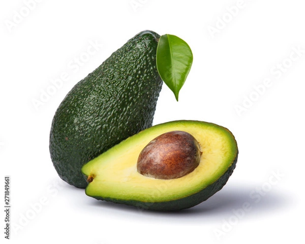 Fototapeta Avocado with leaf isolated on white