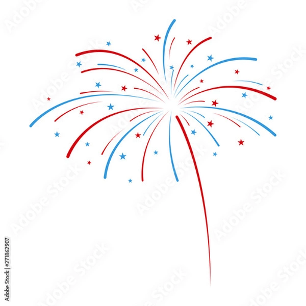 Fototapeta Exploding fireworks in national American colors. Vector