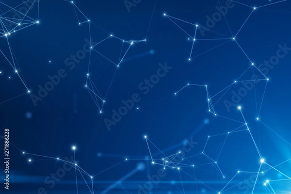 Obraz Abstract connected dots on bright blue background.