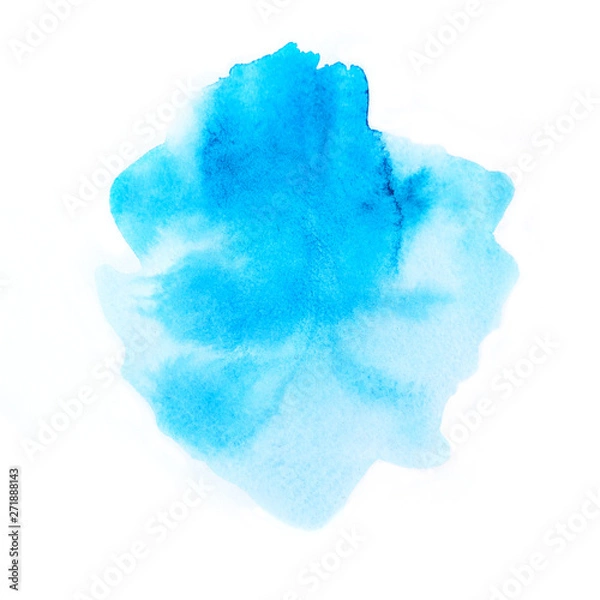 Fototapeta Abstract blue watercolor isolated on white background. Hand drawn watercolour illustration. Vivid art design element, artistic background.