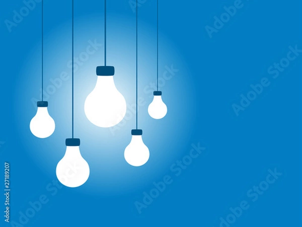 Obraz Hanging Lightbulbs on a Blue Background (Vector)