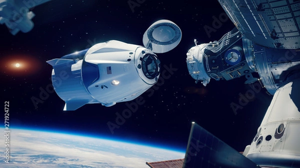 Fototapeta Space x dokujący do Międzynarodowej Stacji Kosmicznej. Elementy tego zdjęcia dostarczone przez NASA.