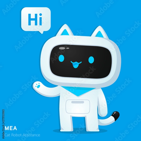 Obraz Cute cat ai robot assistance character in greeting action use for illustrations