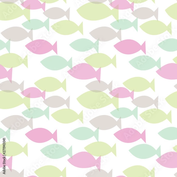 Fototapeta Vector pastel colourful fish seamless pattern background