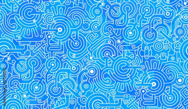 Obraz Abstract seamless vector pattern. Mechanical. Isolated background. Blue and white colors.
