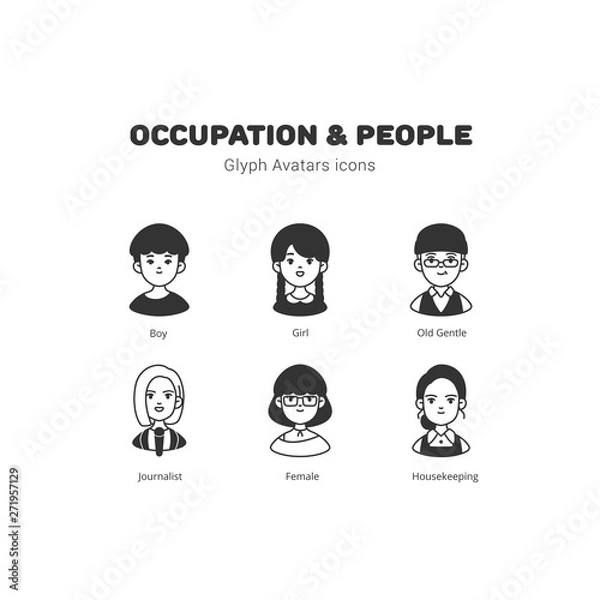 Obraz Occupation and people avatar glyph icons
