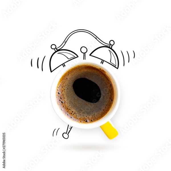Fototapeta Creative idea layout coffe cup alarm clock