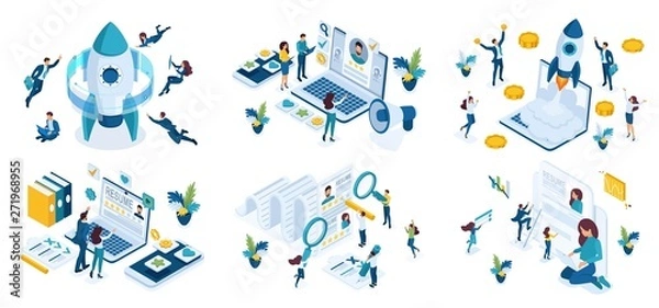 Fototapeta Set design web page templates of investment startup, job search, CV, HR manager. Set of Fashion icons vector