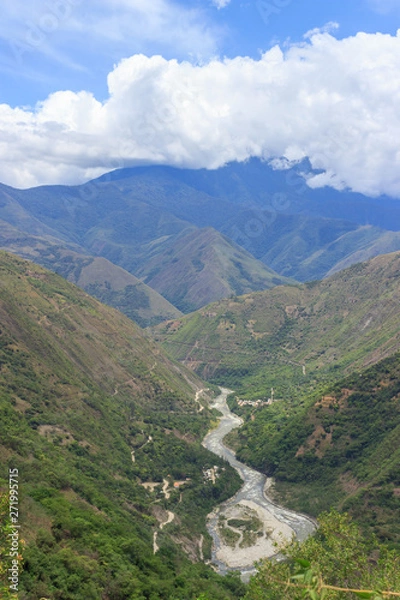 Fototapeta panoramic view over the lush rainforest on the inca trail, peru