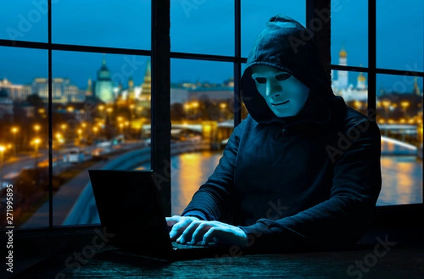 Fototapeta Russian hacker hacking the network