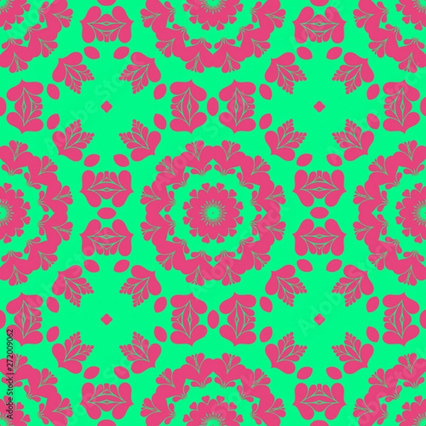 Fototapeta Pink and green retro pattern with geometric form