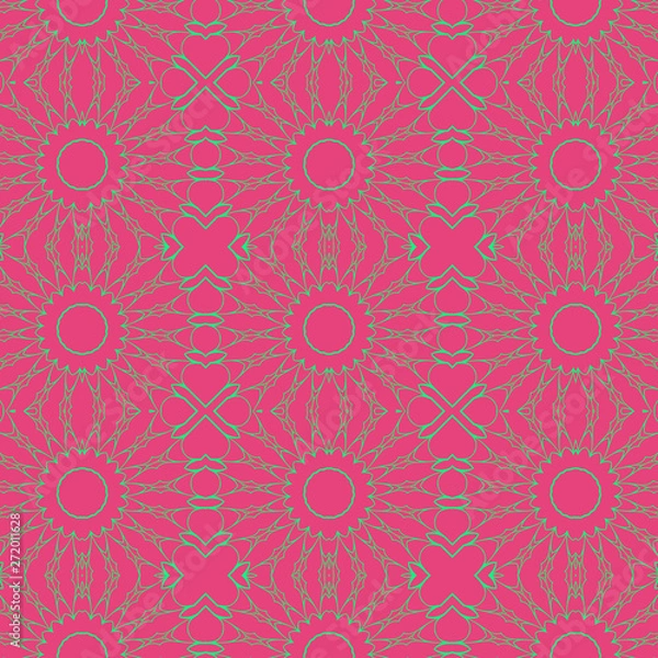 Fototapeta green and pink color floral spring pattern