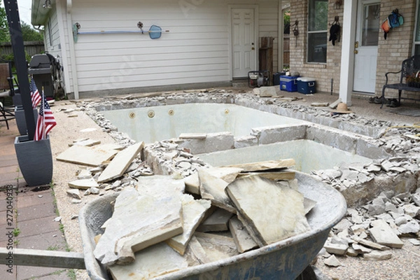 Obraz Empty swimming pool after demolishing old tile and coping for remodel