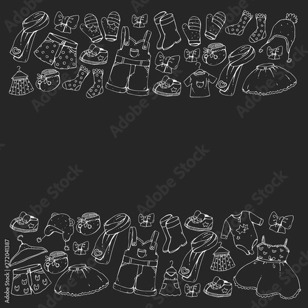 Fototapeta Children clothes. Background for babies, kids patterns.