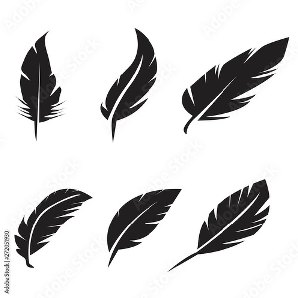 Fototapeta black feather icons set on white background