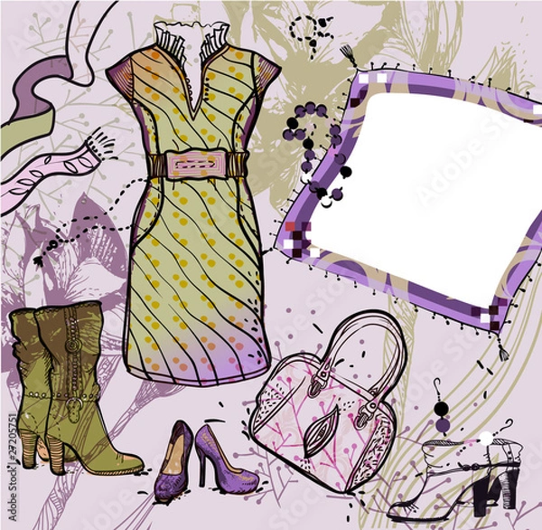 Fototapeta vector background with a dress , shoes  and a handbag