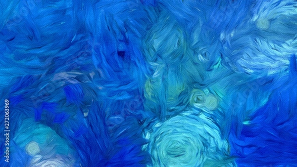 Fototapeta Abstract impressionism background painting in Vincent Van Gogh style. Interior wall art decor print. Colorful creative texture with watercolor splashes and oil elements. Digital contemporary design.