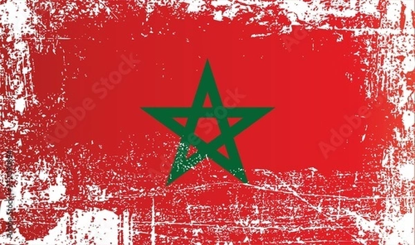 Fototapeta Flag of Morocco, Kingdom of Morocco. Wrinkled dirty spots. Can be used for design, stickers, souvenirs