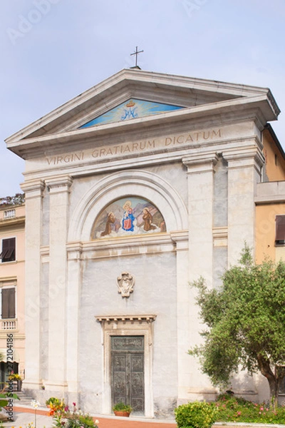 Obraz Carrara, Italy: the sanctuary of the Madonna delle Grazie, with a large Latin inscription that reads "The original lady of Grace"