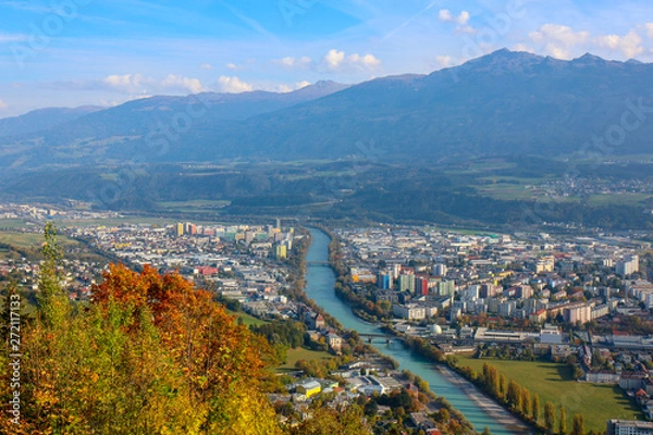 Fototapeta ide angle aerial panorama of most popular Austrian city