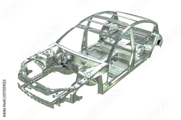 Fototapeta 3D render of metalic car body frame isolated on white