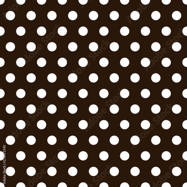 Fototapeta dark brown Seamless Background with Polka Dot pattern. Polka dot fabric. Retro pattern. Casual stylish white polka dot texture on dark brown background.