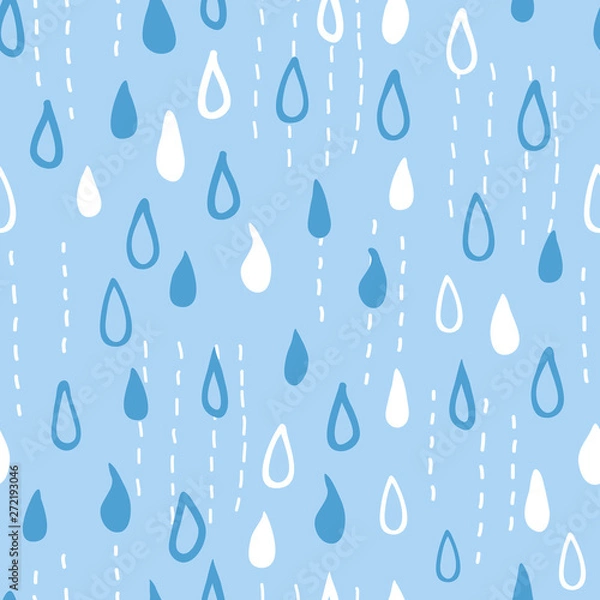 Fototapeta Seamless rainy pattern. Light blue background. Vector illustration.