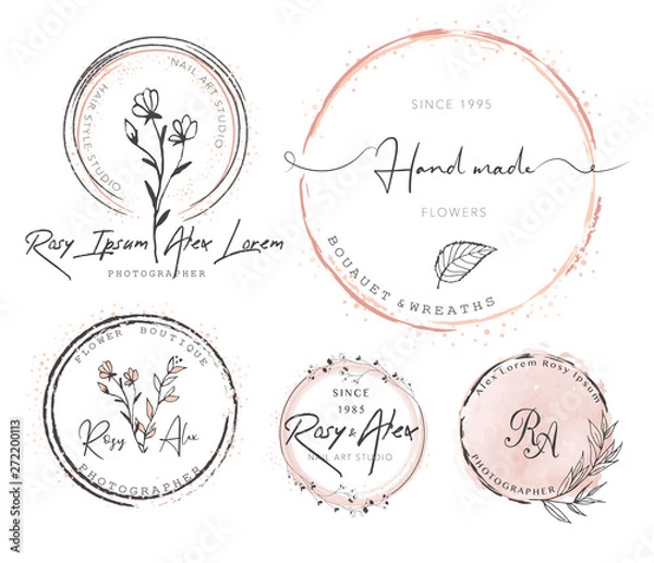 Obraz Hand Drawn Leaf Wreath Logo Design