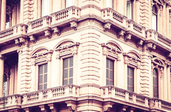 Fototapeta Decoration stucco of balcony in old baroque building in Catania, traditional architecture of Sicily, Italy.