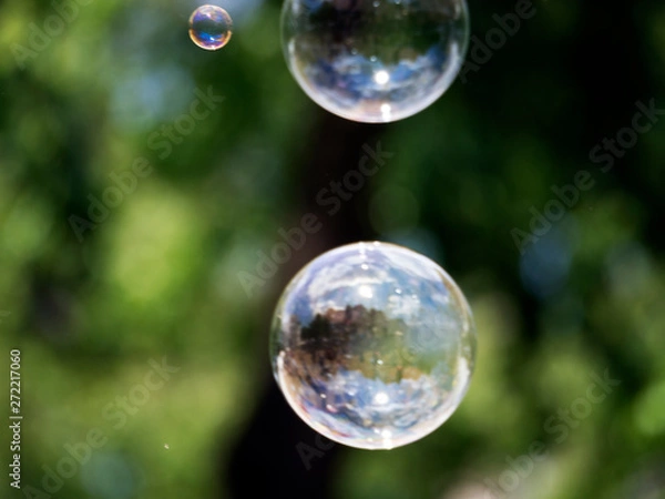 Obraz Abstract background with soap bubbles, close up, with reflection