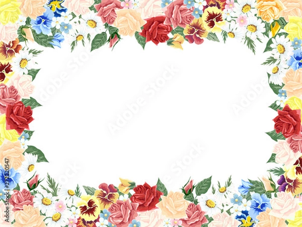 Fototapeta いろいろなお花のフレーム背景