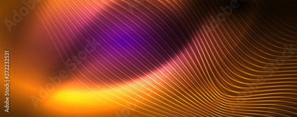 Fototapeta Neon vector wave lines abstract background, magic futuristic techno design