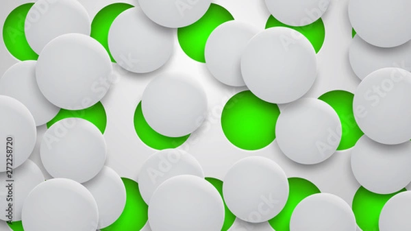 Fototapeta Abstract background of holes and circles with shadows in green and white colors
