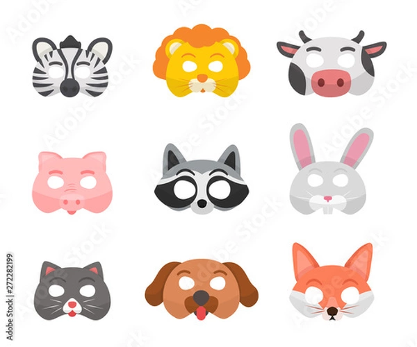 Fototapeta Animal masks flat vector illustrations set