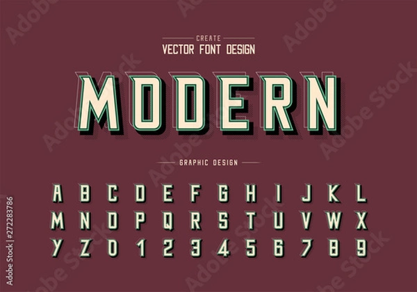 Fototapeta Shadow and line Font vector, Alphabet modern Typeface and letter number design, Graphic text on background