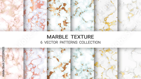 Obraz Marble Texture, Premium Set of Vector Patterns Collection, Abstract Background Template, Suitable for Luxury Products Brands with Golden Foil and Linear Style.