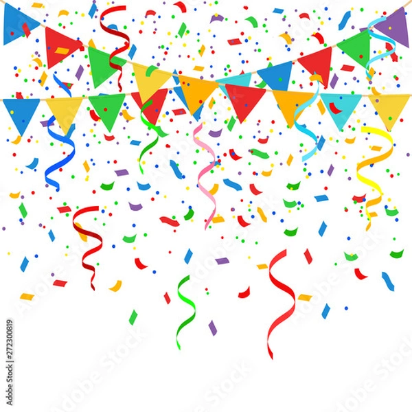 Fototapeta Party flags with confetti background. Vector.