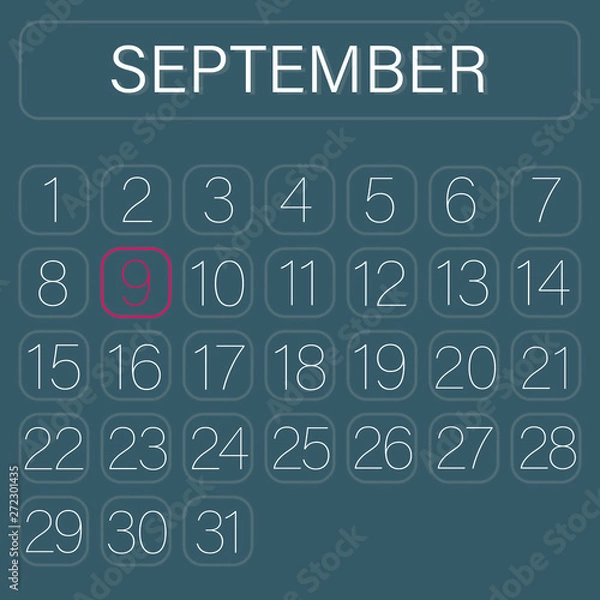 Obraz Green Calendar Page September 9