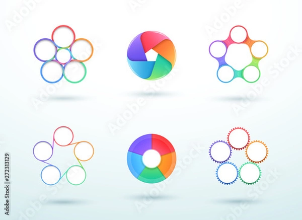 Obraz 5 Point Connected Circle Cycle Diagram Vector Set