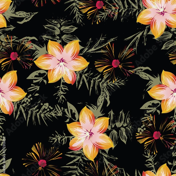 Obraz seamless hand draw flower branches and leaf design pattern