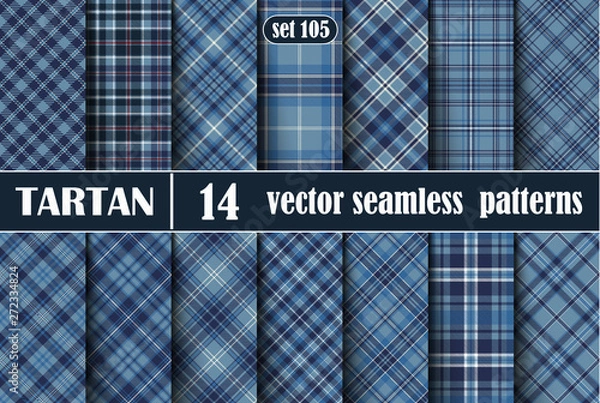 Obraz Set Blue Tartan Seamless Pattern