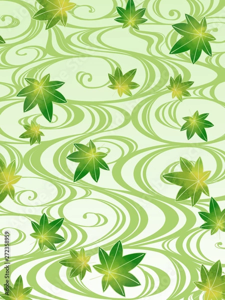 Fototapeta 和柄　楓と流水文の背景素材