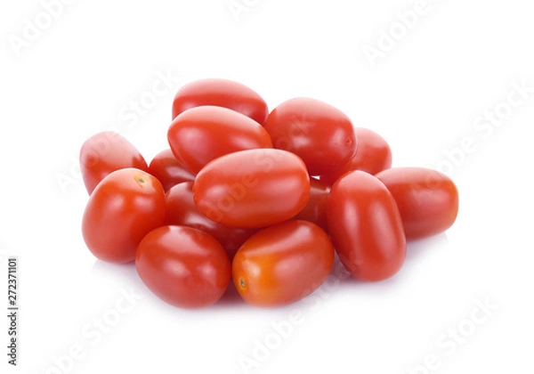 Obraz Falling plum tomatoes isolated on white background