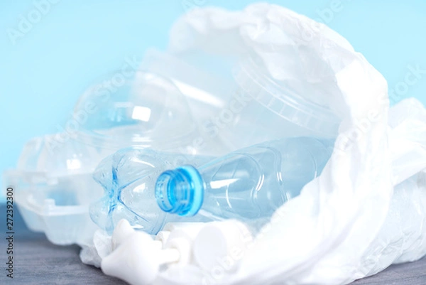 Fototapeta polyethylene plastic  on blue background