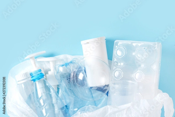 Fototapeta polyethylene plastic  on blue background