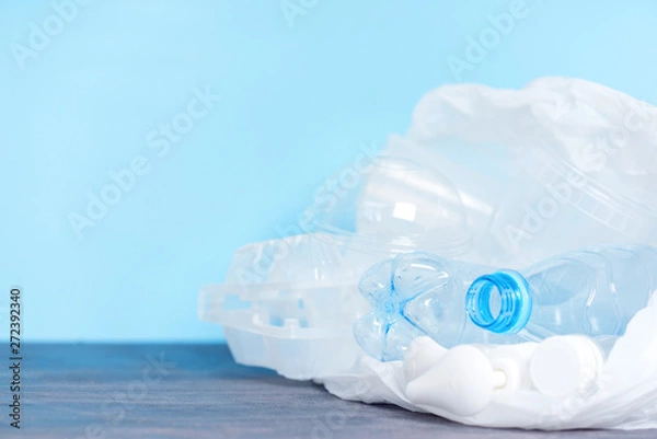 Fototapeta polyethylene plastic  on blue background