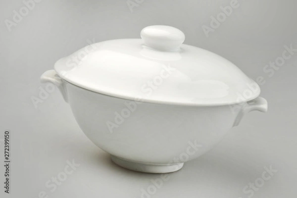 Obraz Large ceramic tureen on a gray background